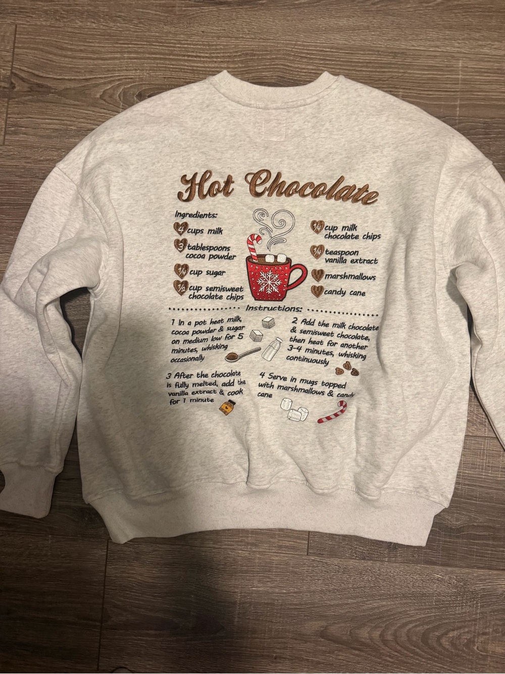 Cream Hot Chocolate Graphic Crewneck Sweatshirt reciepe embroidered